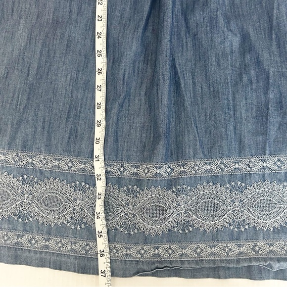 J Jill Denim Embroidered Blue Chambray Dress Cotton Boho Coastal Casual - Picture 8 of 11